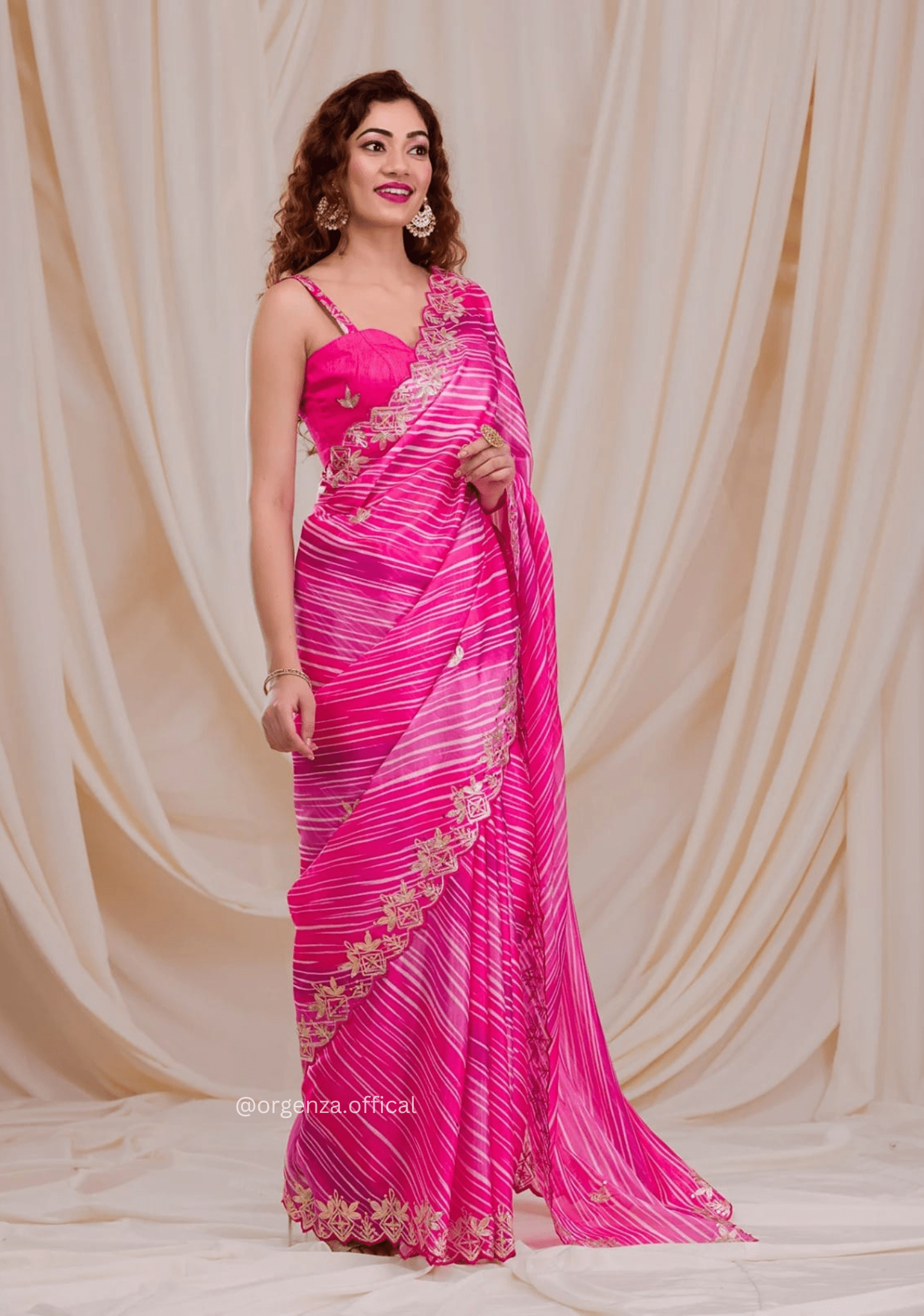 Pink Colour Chinnon Digital Print Saree - Orgenza Store - digisoch