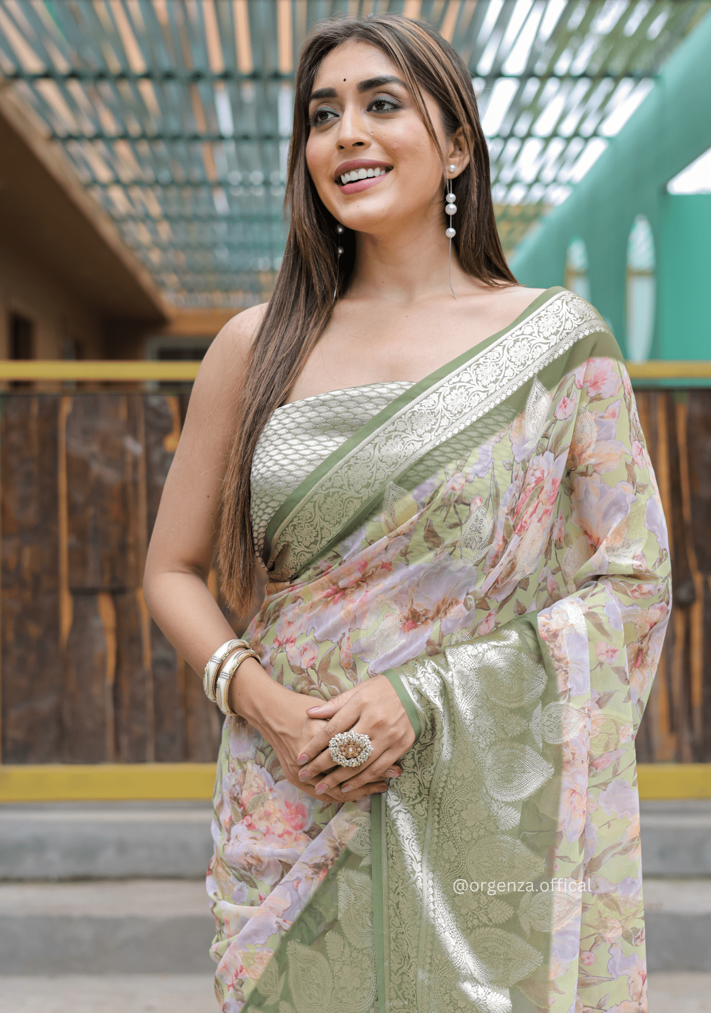 Green Georgette Saree With Viscose Border - Orgenza Store - digisoch