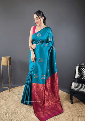 C-Green Colour Silk Saree With Zari Weaving - Orgenza Store