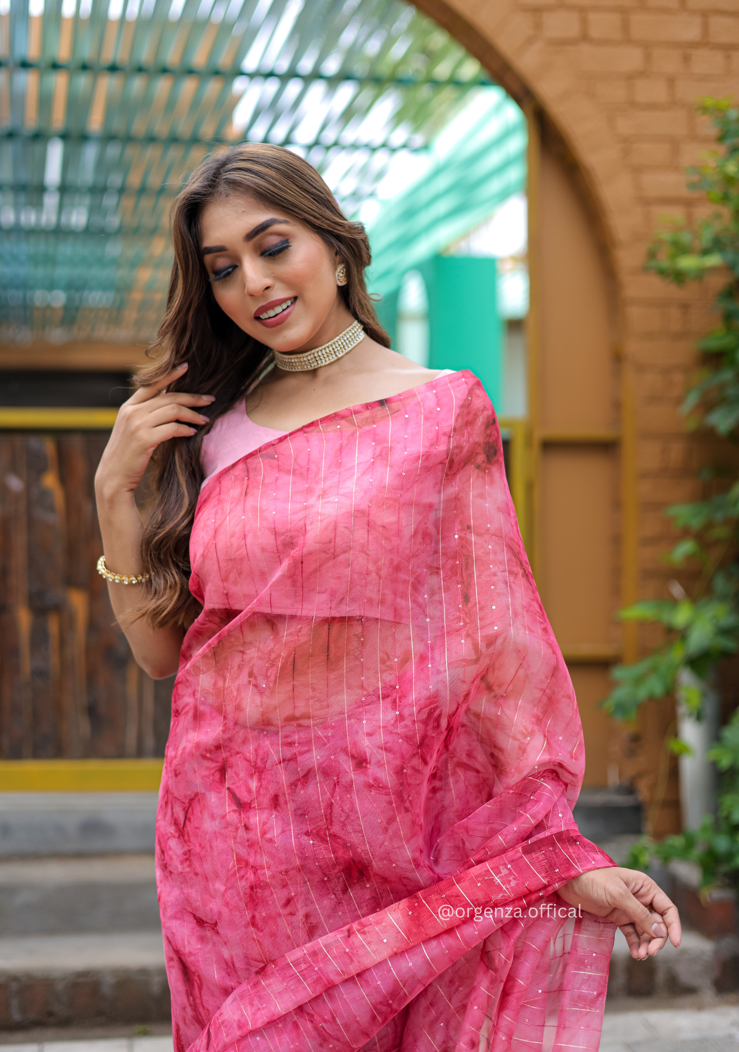 Organza Furr Saree With Sequence Lining - Orgenza Store