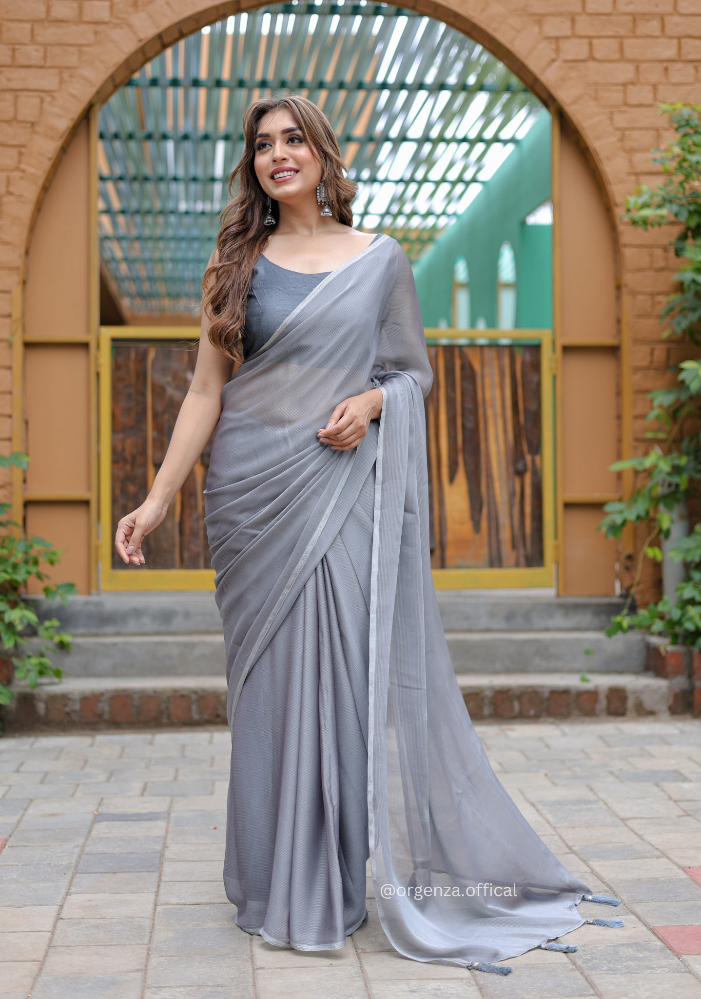 Plain Grey Colour Lining Sitara Georgette Saree - Orgenza Store