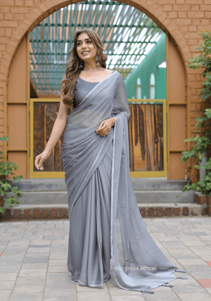 Plain Grey Colour Lining Sitara Georgette Saree - Orgenza Store - digisoch