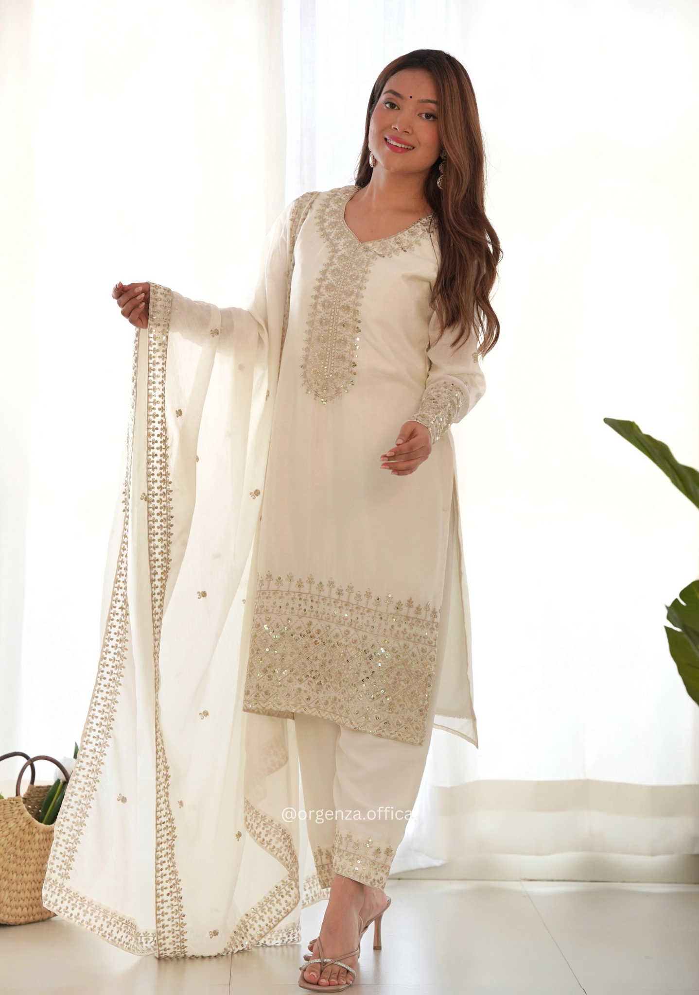 Chinon Silk Fabric Straight Fit Kurta With Dupatta Set - Orgenza Store