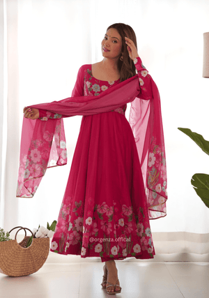 Floral Organza Anarkali With Dupatta And Pant - Orgenza Store