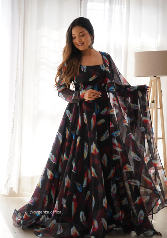 Pure Tabby Silk Organza Silk Anarkali Gown - Orgenza Store