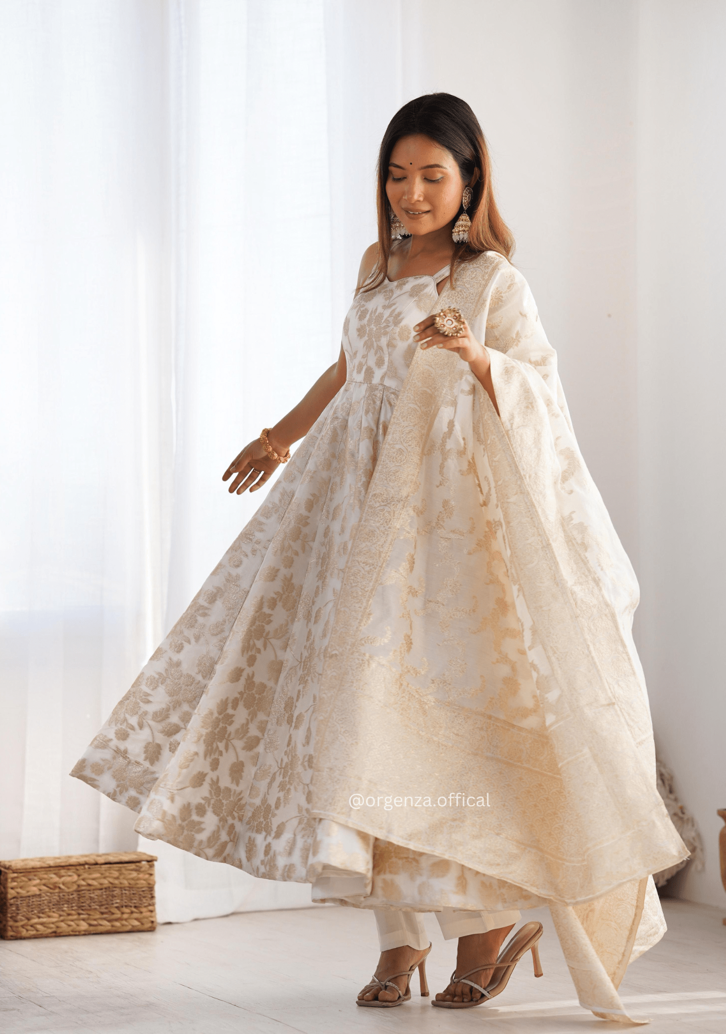 Banarasi Gown With Banarasi Frock Suit Parrot Green Banarasi Anarkali Dress Party Wear Banarasi Frock Suit