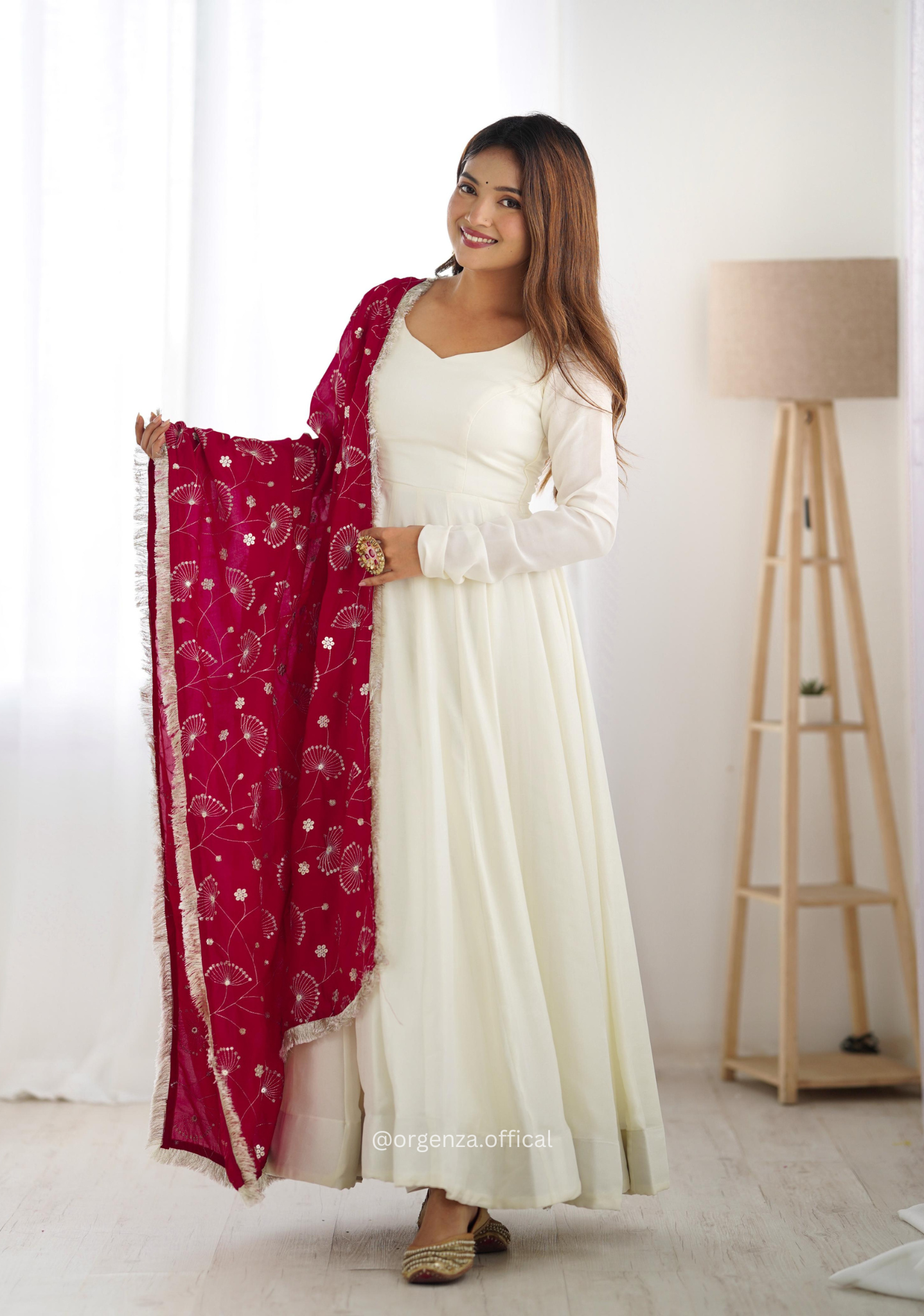 Off White Colour Vichitra Silk Anarkali Kurti - Orgenza Store
