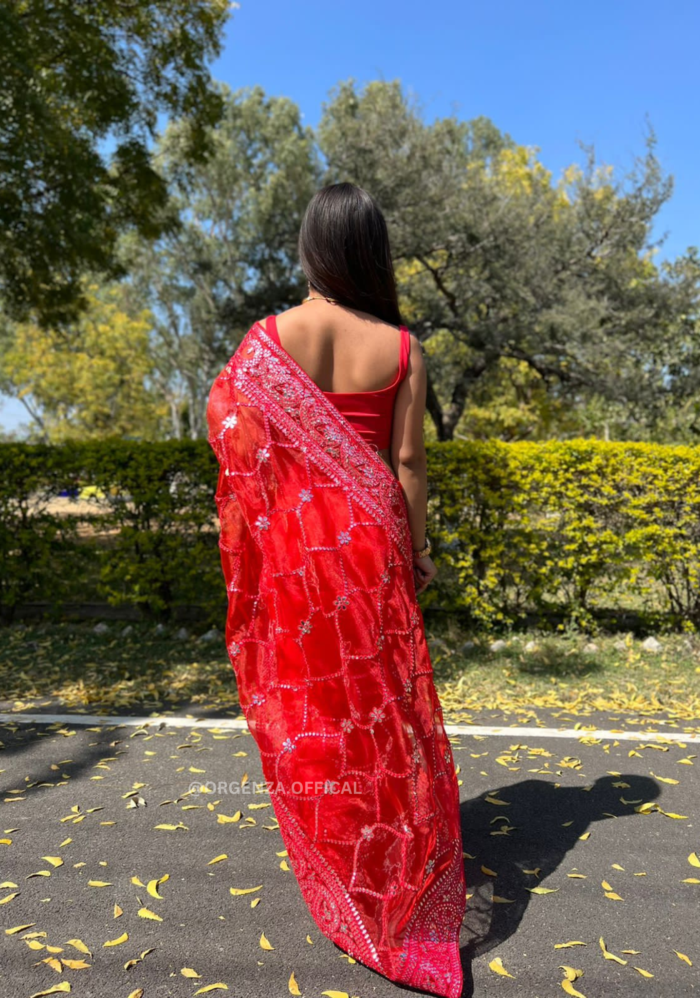 Pure Red Organza Saree With Gota Patti Work - Orgenza Store