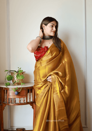 Plain Golden Colour Jimmy Choo Saree - Orgenza Store - digisoch