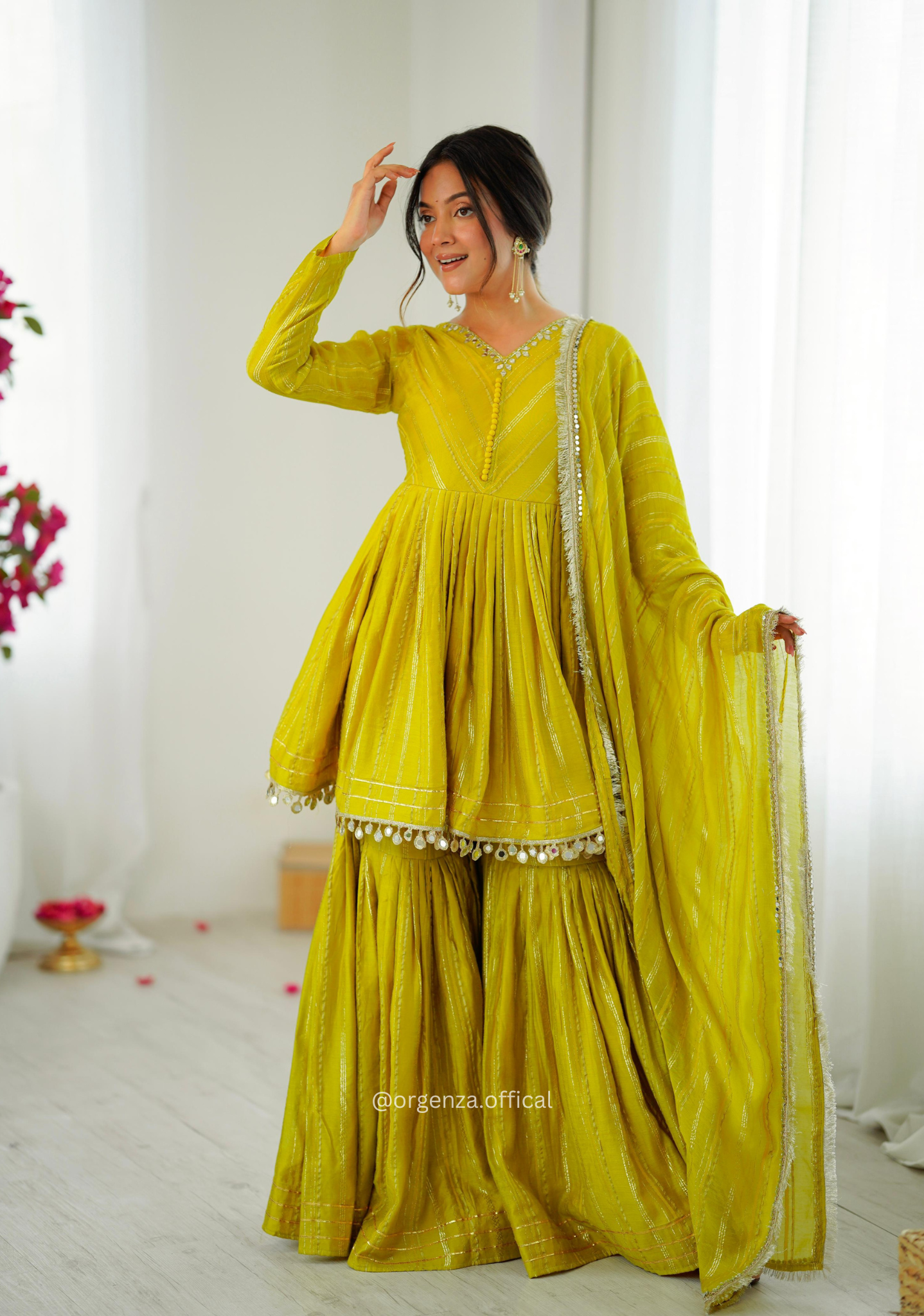 Lemon Colour Kediya Sharara Palazzo Fully Stitched Kurti