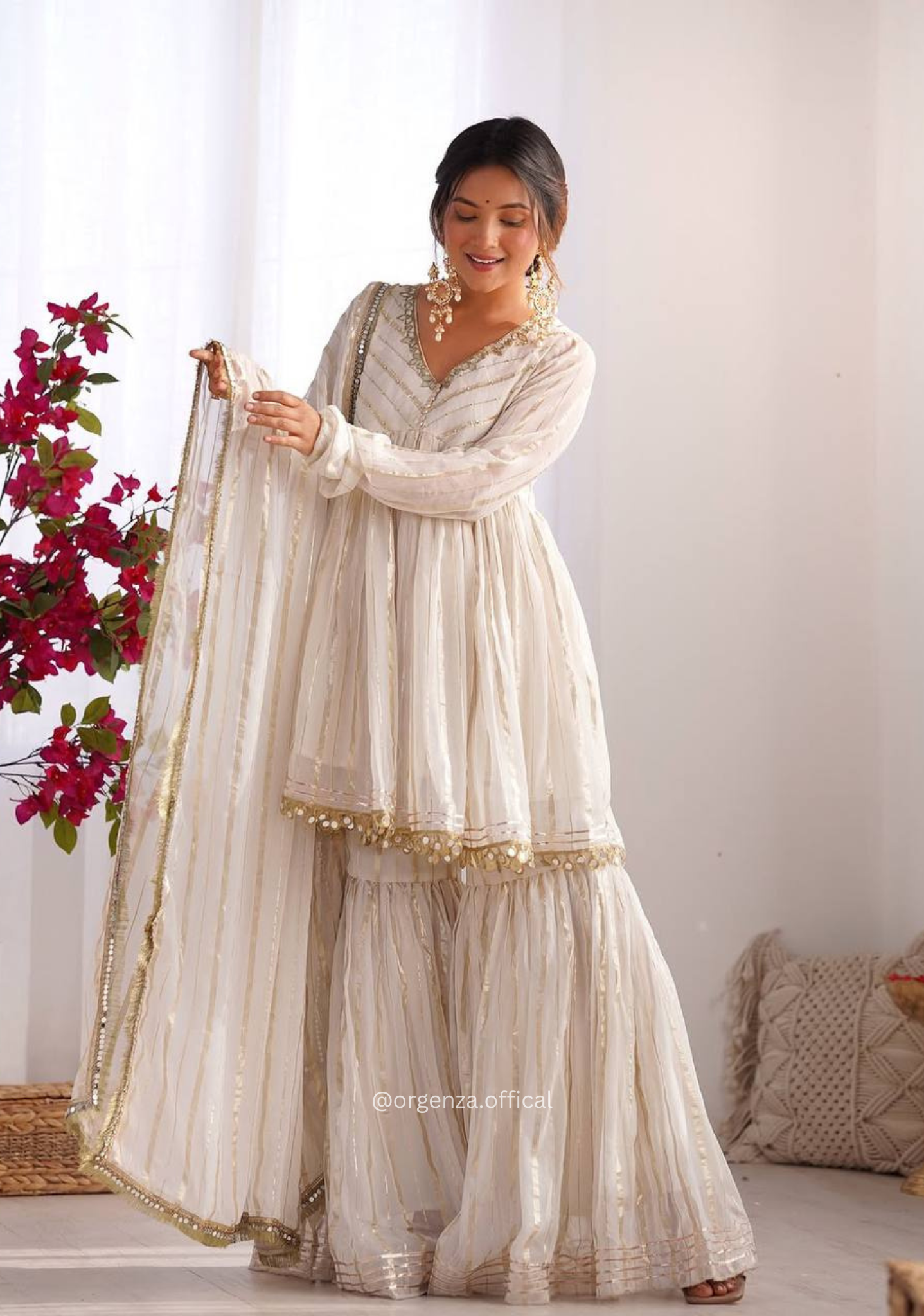 Off White Colour Kediya Sharara Palazzo Fully Stitched Kurti