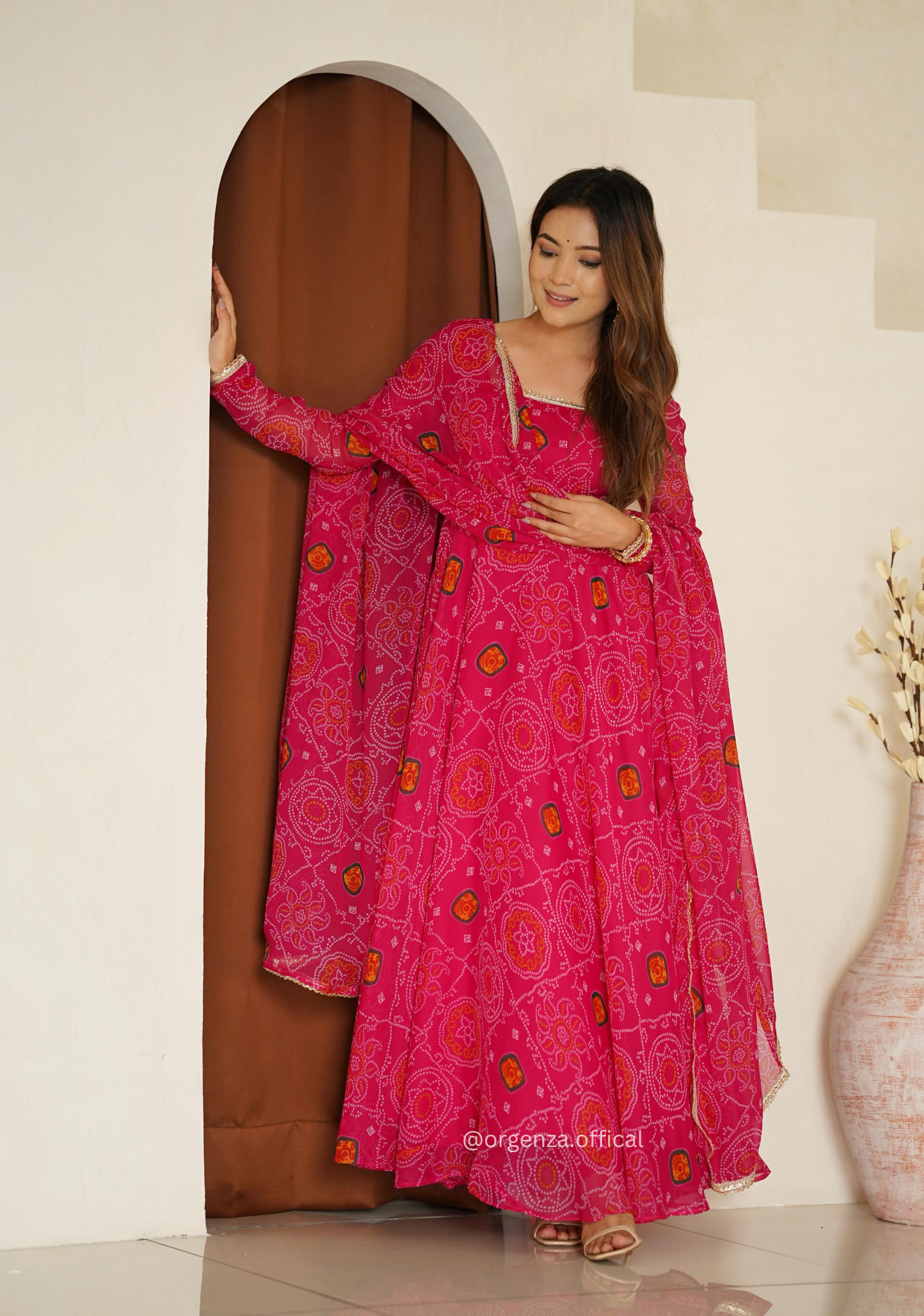 Pure Chiffon Bandhej Gown - Orgenza Store