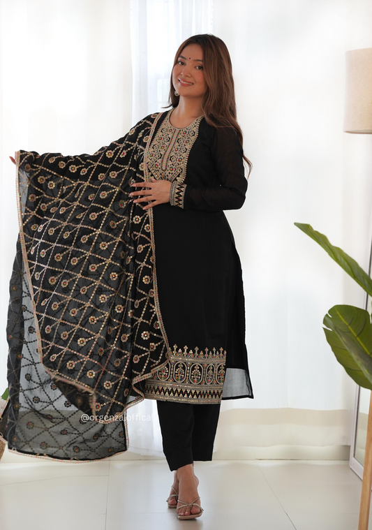 Vichitra Silk Fabric Straight Fit Kurta With Dupatta Set - Orgenza Store