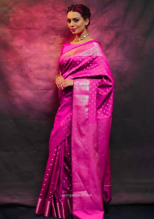 Lichi Silk Saree With Jacquard Zari Work