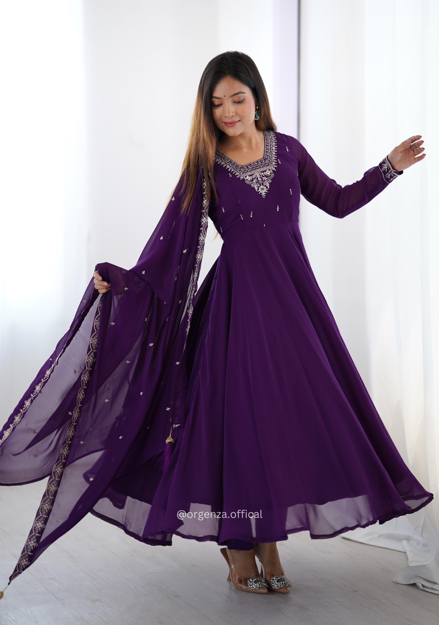 Purple Colour Georgette Anarkali With Dupatta And Pant