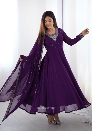 Purple Colour Georgette Anarkali With Dupatta And Pant - Orgenza Store - digisoch