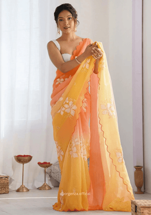 Orange Yellow Gold Crush Silk Saree - Orgenza Store - digisoch