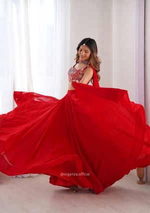 Red Colour Georgette Lengha Choli - Orgenza Store