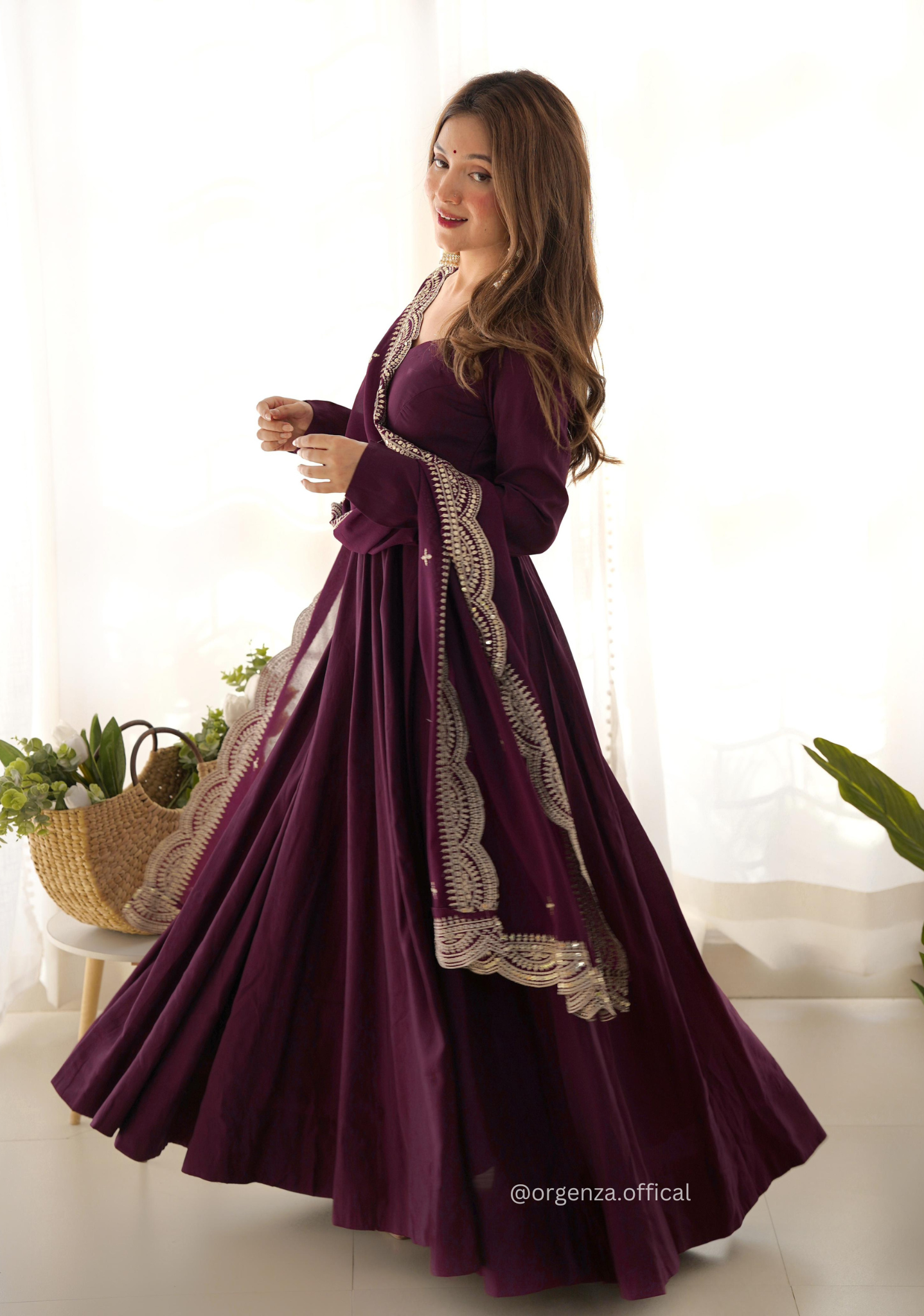 Roman Silk Chanderi Plain Anarkali Kurti - Orgenza Store