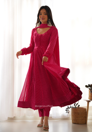 Pink Laheriya Print Anarkali Kurti - Orgenza Store