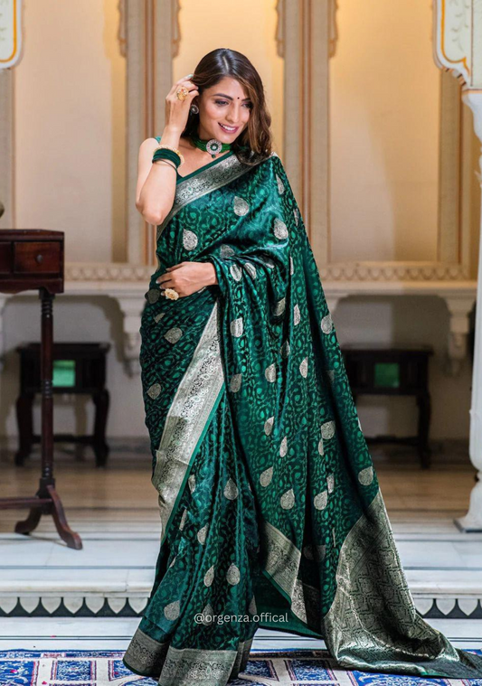 Green Colour Lichi Silk Saree With Jacquard Zari Work