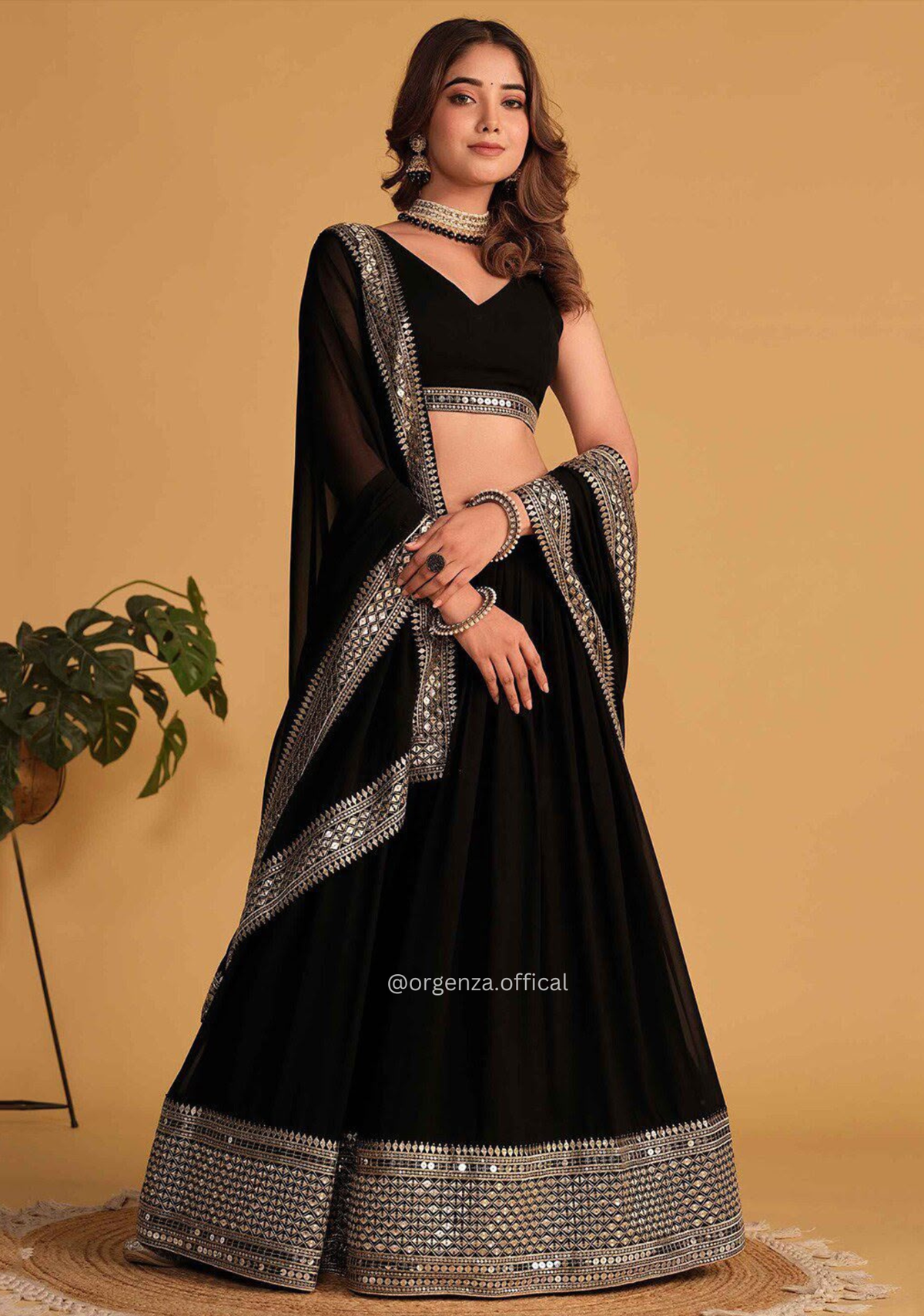 Black Faux Blooming Sequins Embroidered Traditional Lehenga Choli Set