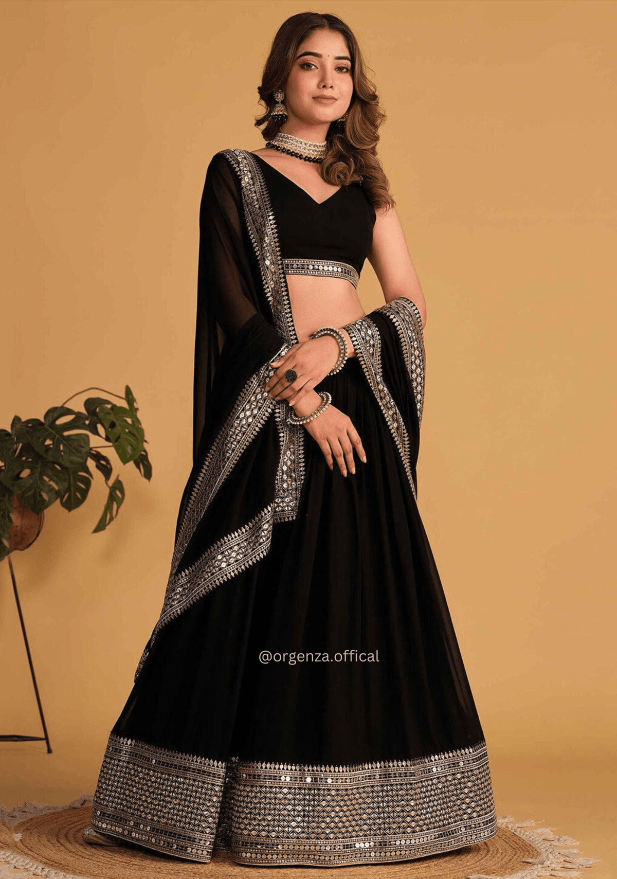 Black Faux Blooming Sequins Embroidered Traditional Lehenga Choli Set