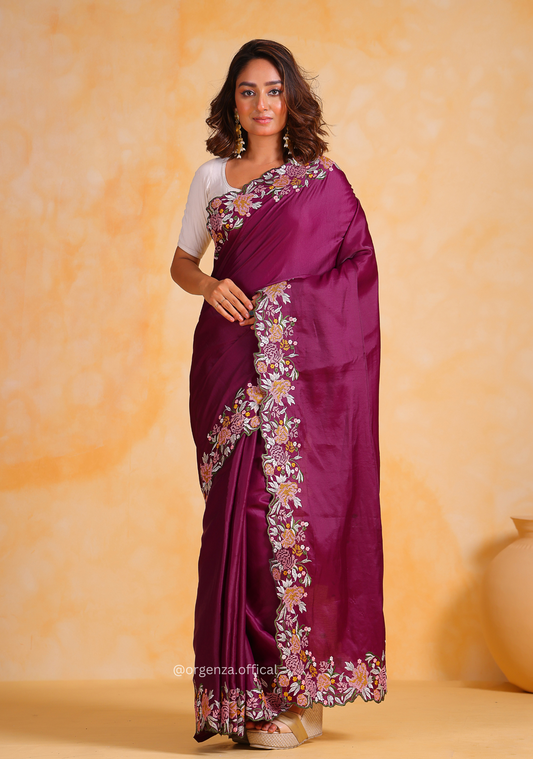 Tussar Satin Silk Saree With Embroidery Viscos Thread Work - Orgenza Store