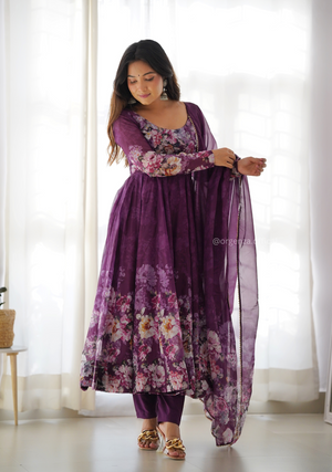 Floral Organza Silk Anarkali Kurtis - Orgenza Store