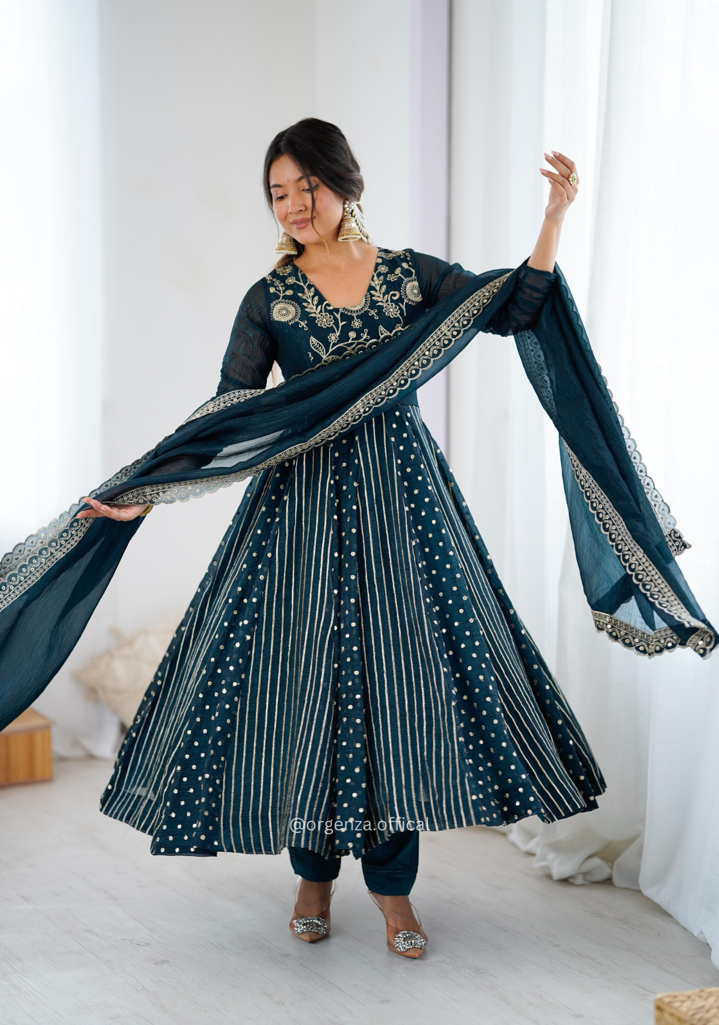 Morpitch Colour Crunchy Silk Anarkali Kurti