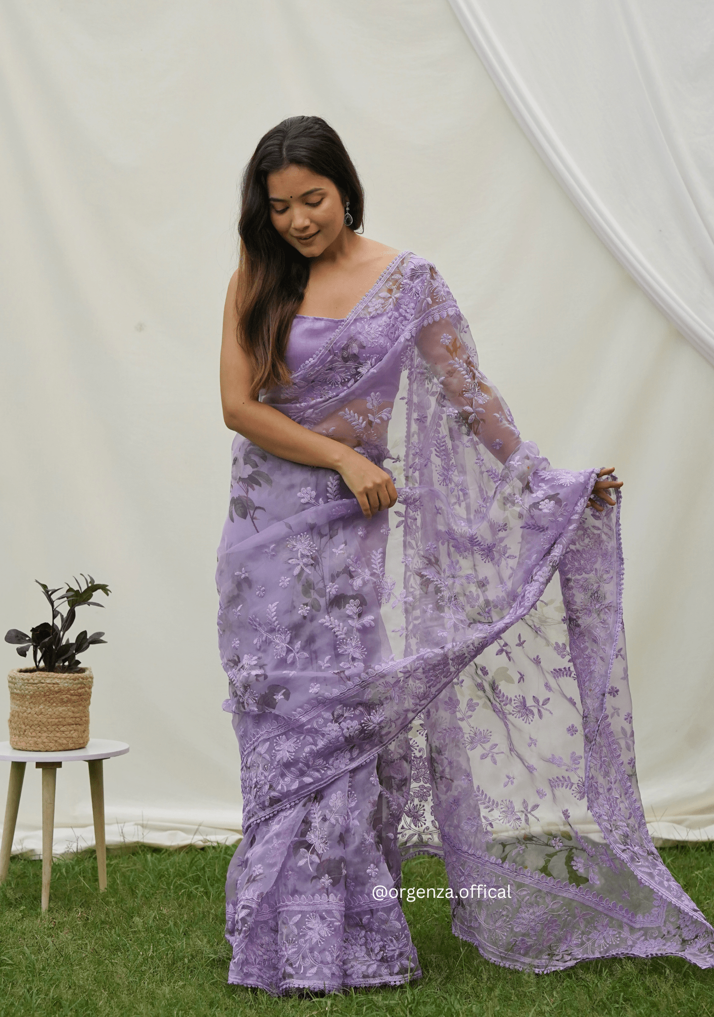 Organza Silk Saree With Embroidery Work - Orgenza Store