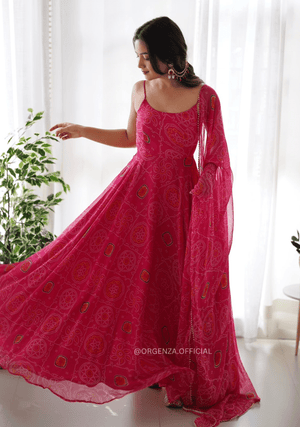 Pure Chiffon Bandhani Gown - Orgenza Store - digisoch