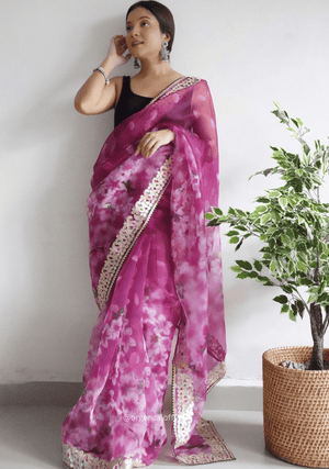 Pink Organza Saree With Gotta Patti Border - Orgenza Store - digisoch