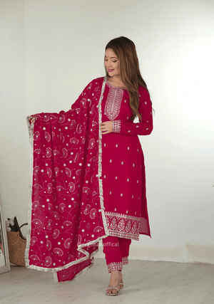 Rangoli Fabric Straight Fit Kurta With Dupatta Set - Orgenza Store