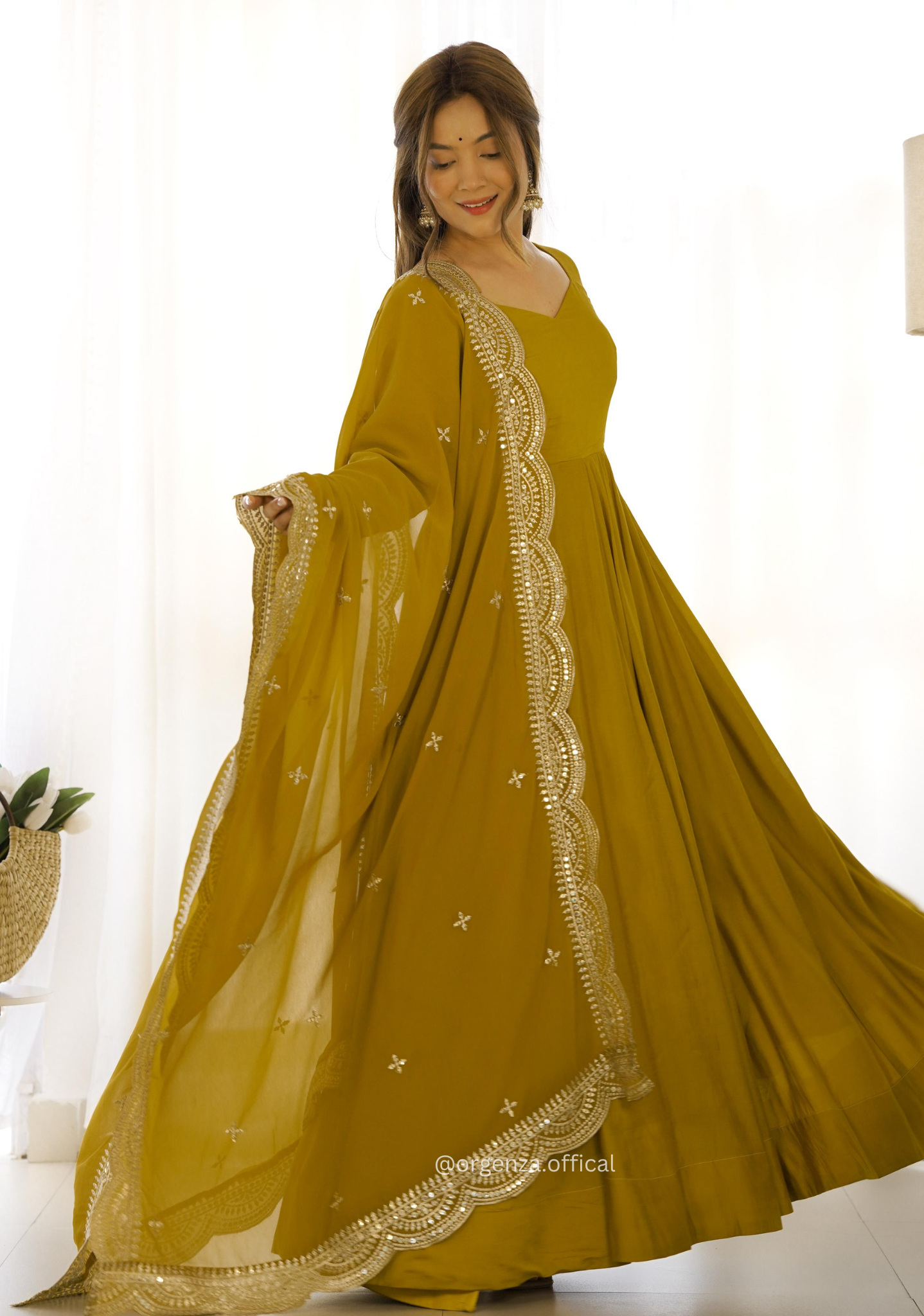 Roman Silk Chanderi Plain Anarkali Kurti - Orgenza Store