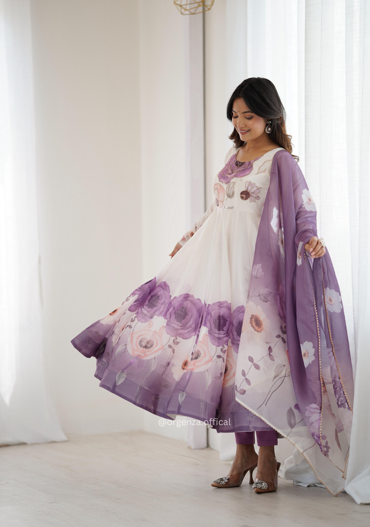 Violet Colour Organza Anarkali Kurti Set