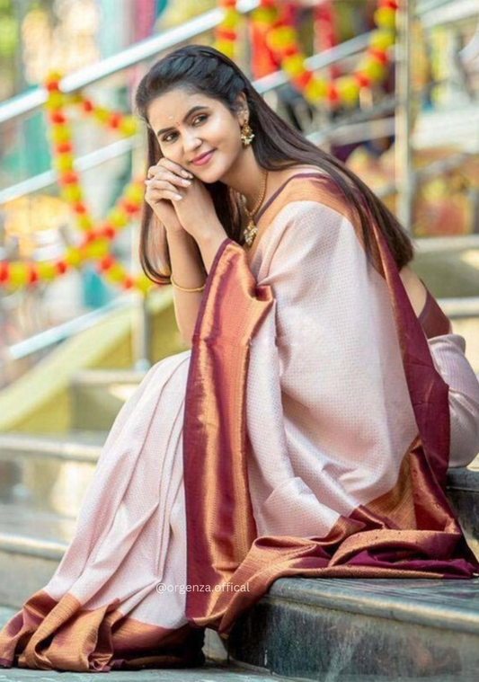 Lichi Silk Saree With Jacquard Zari Work