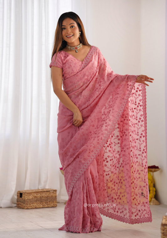 Peach Colour Pure Silky Crush Fabric Saree - Orgenza Store