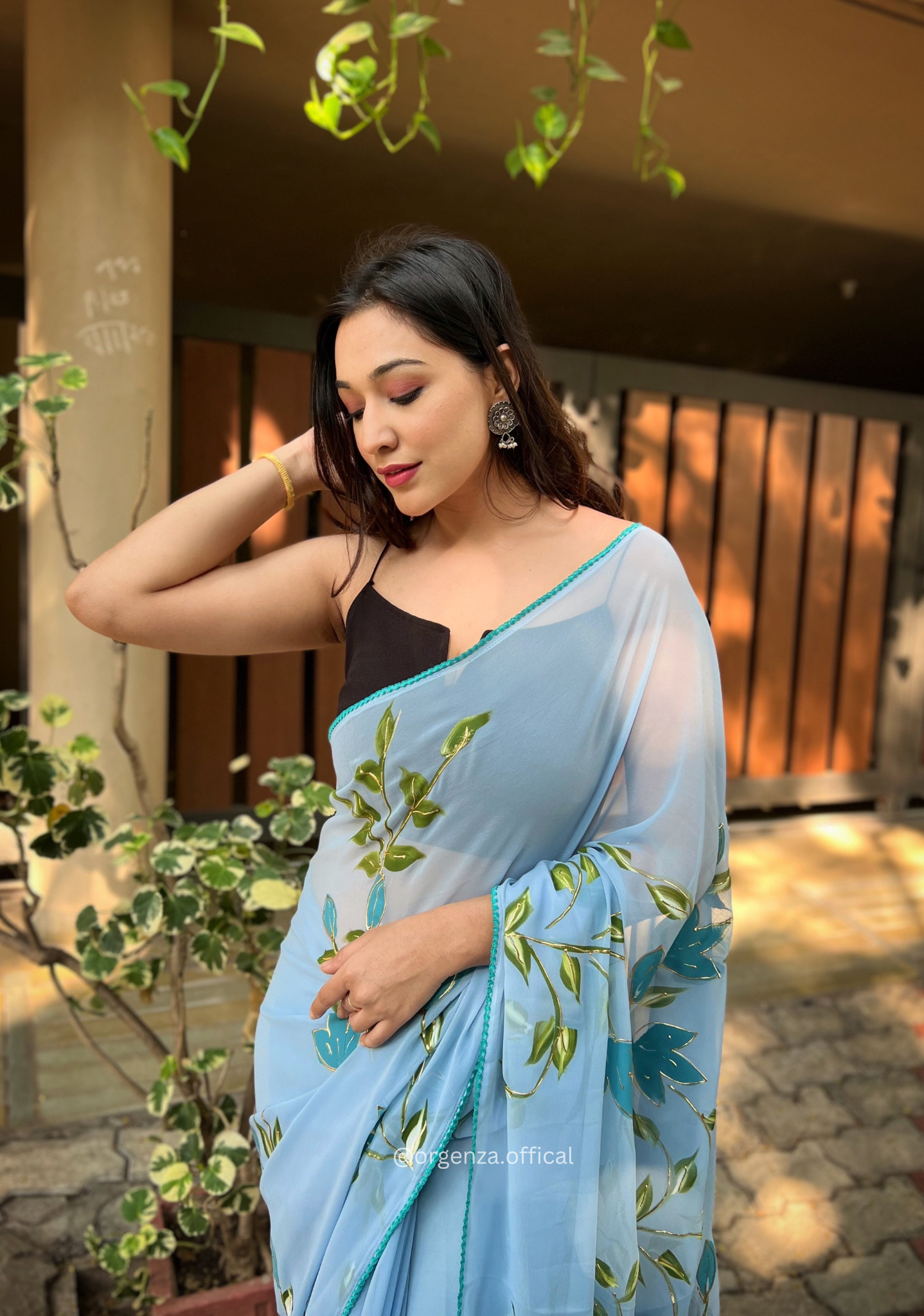 Georgette Silk Saree With Handprint - Orgenza Store - digisoch