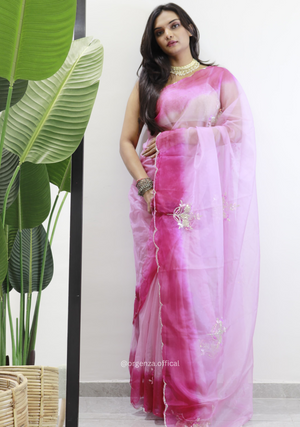 Baby Pink Colour Organza Silk Saree With Sequence Khatli - Orgenza Store