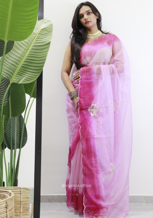 Baby Pink Colour Organza Silk Saree With Sequence Khatli - Orgenza Store