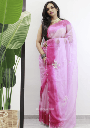 Baby Pink Colour Organza Silk Saree With Sequence Khatli - Orgenza Store - digisoch