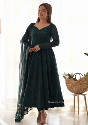 Georgette Silk Lukhnowi Sequence Work Anarkali - Orgenza Store