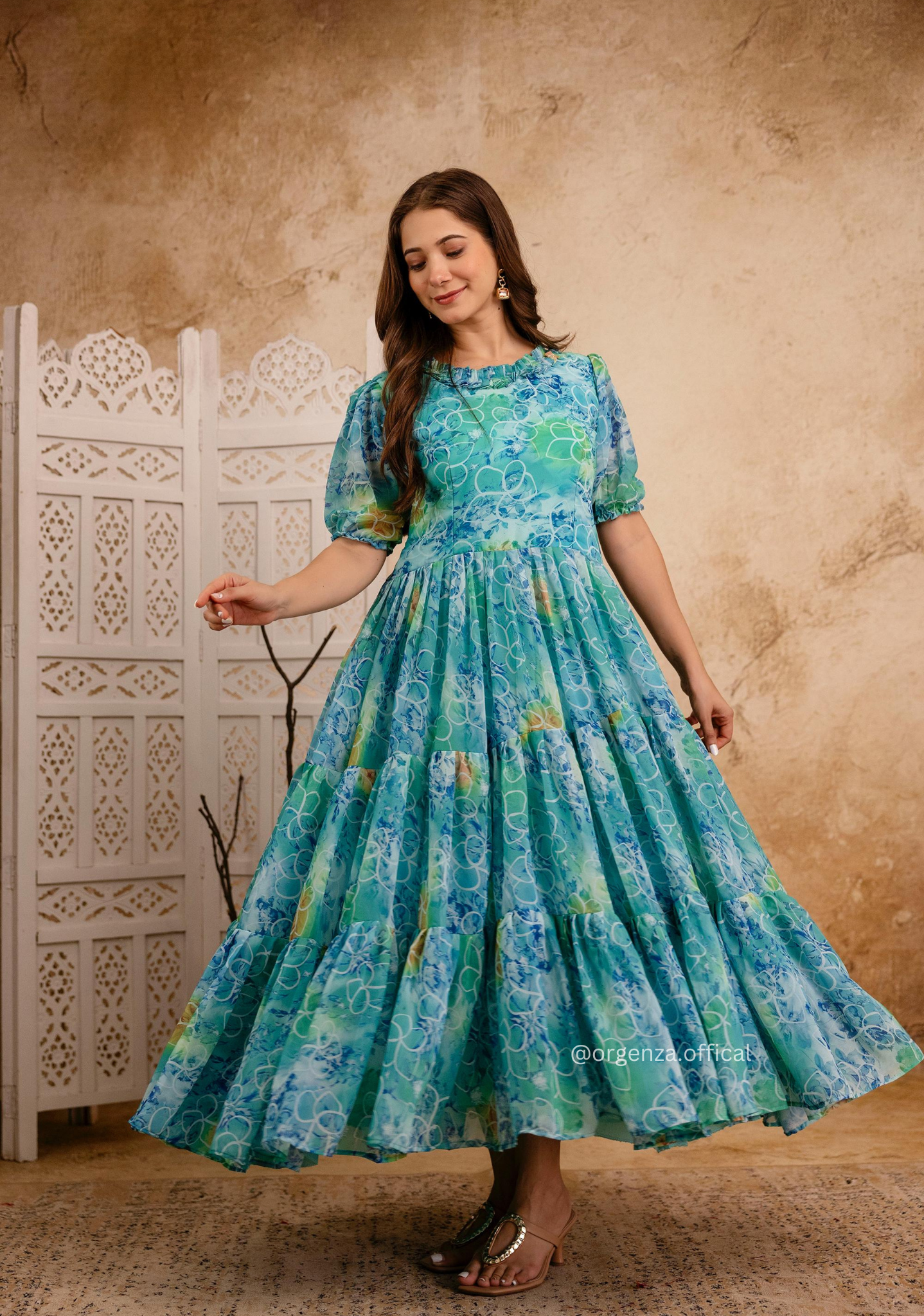 Sky Colour Georgette Digital Print Maxi - Orgenza Store