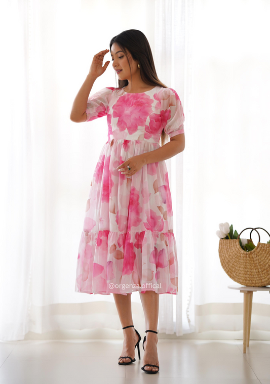 Organza Silk Floral Print Dress - Orgenza Store