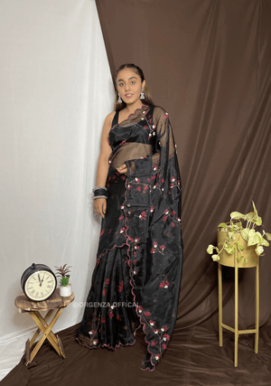 Organza Saree With Khatli Work - Orgenza Store - digisoch