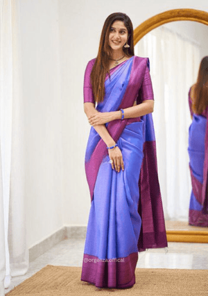 Blue Colour Lichi Silk Saree With Jacquard Zari Work - Orgenza Store - digisoch