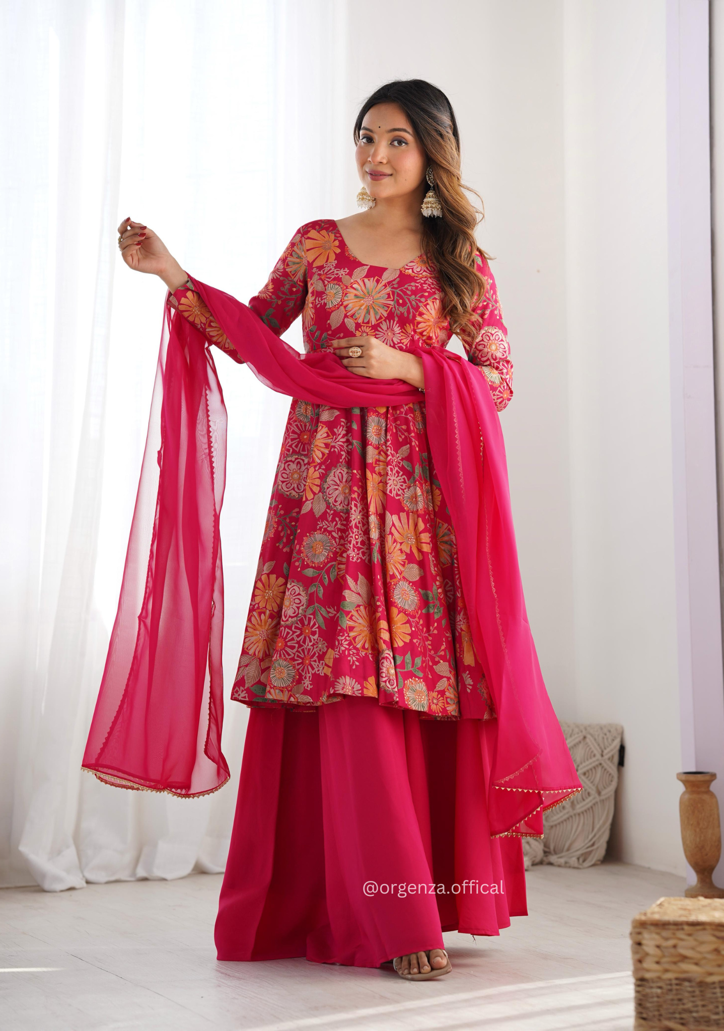 Roman Silk Chanderi Fabric Kediya Kurta With Palazzo Set - Orgenza Store