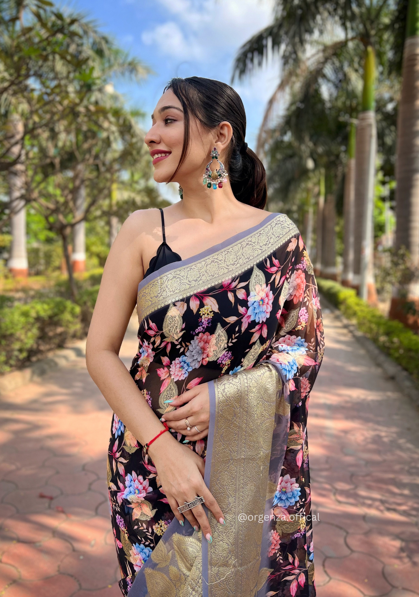 Navy Blue Georgette Saree With Viscose Border - Orgenza Store - digisoch