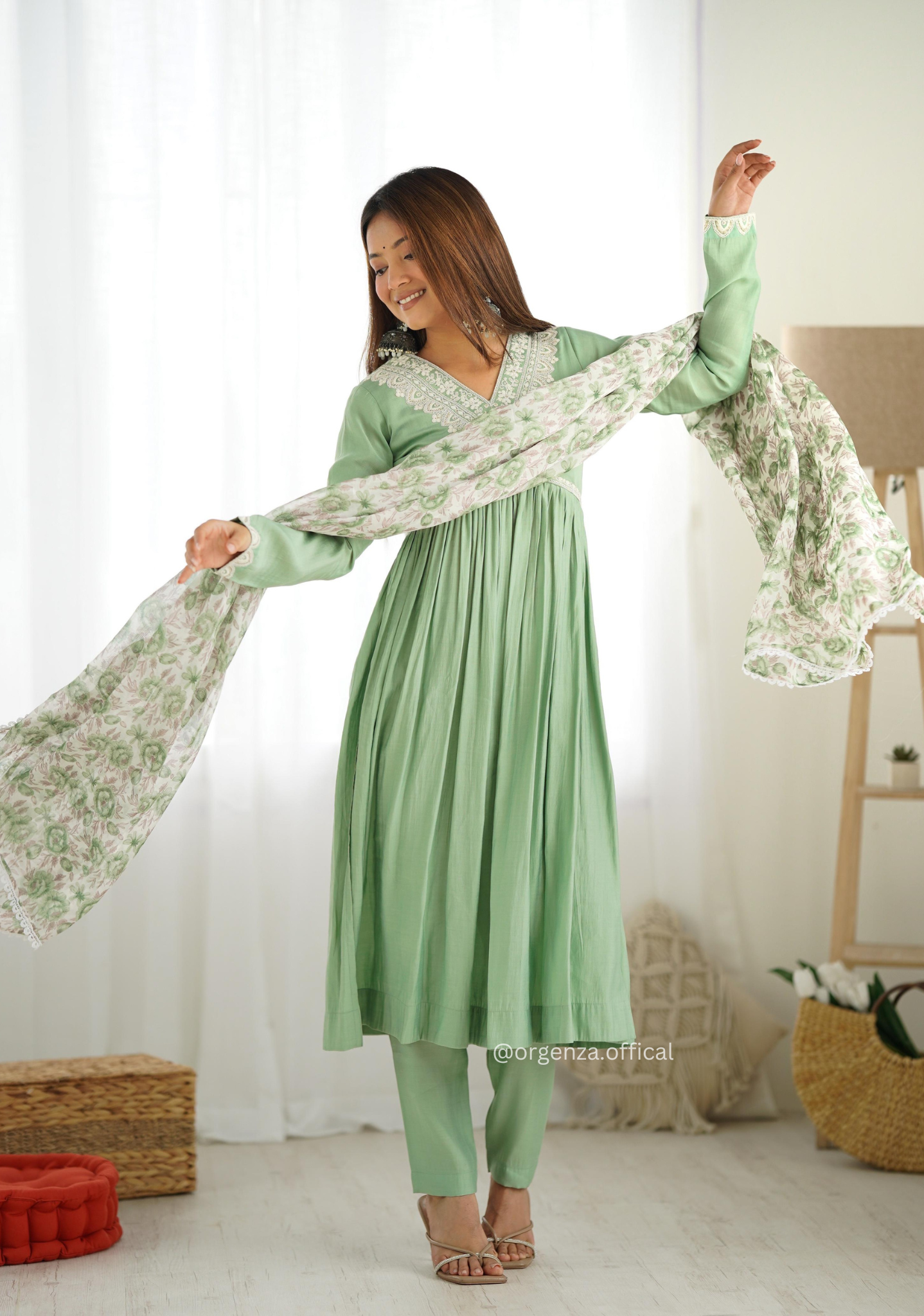 Pista Green Colour Roman Silk Kurta Set - Orgenza Store